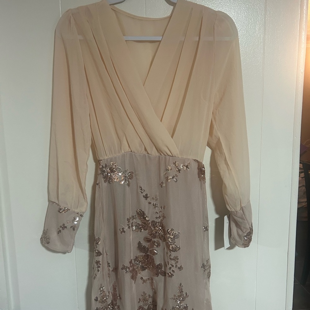 Elegant Cream and Gold Women's Dress European boutique dress xs